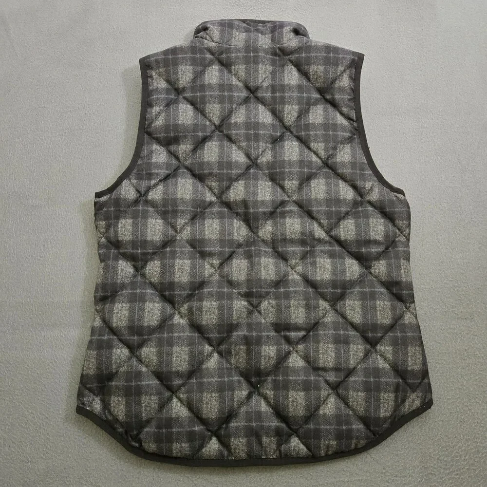 J. Crew Women S Gray Plaid Quilted Down-Filled Full-Zip Puffer Vest - Picture 2 of 10